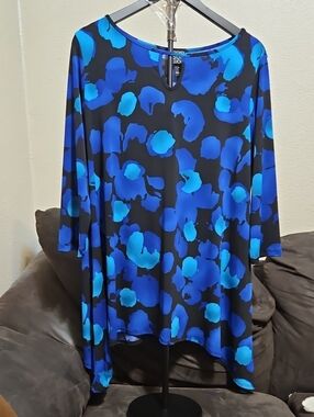 Clara Sun Woo Black Tunic with Bold Blue Floral Pattern